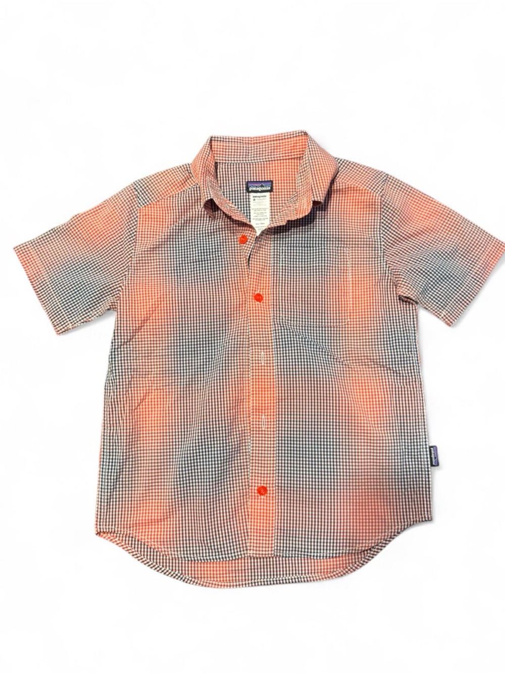 Patagonia Orange and Black Check Short-Sleeve Button-Down Shirt — Kids